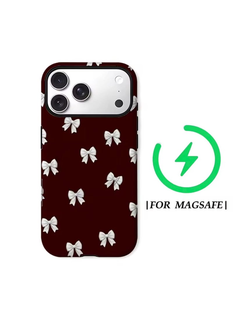 Potdemiel iPhone 17 Pro Max Elegant White Bows on Burgundy Magnetic Phone Case - Image 4